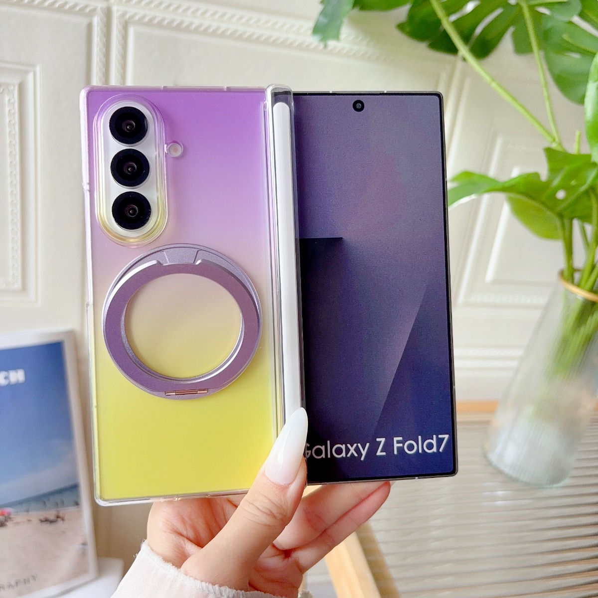 Ring Stand Case - Gradient Transparent Rotate Ring Stand Magnetic