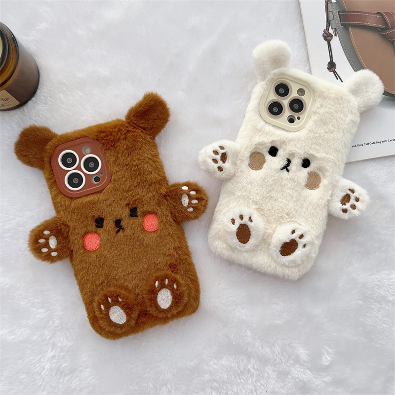 Korean 3D Cartoon Bear Fluffy  - đánh giá và giá Phone Cases For Iphone 16